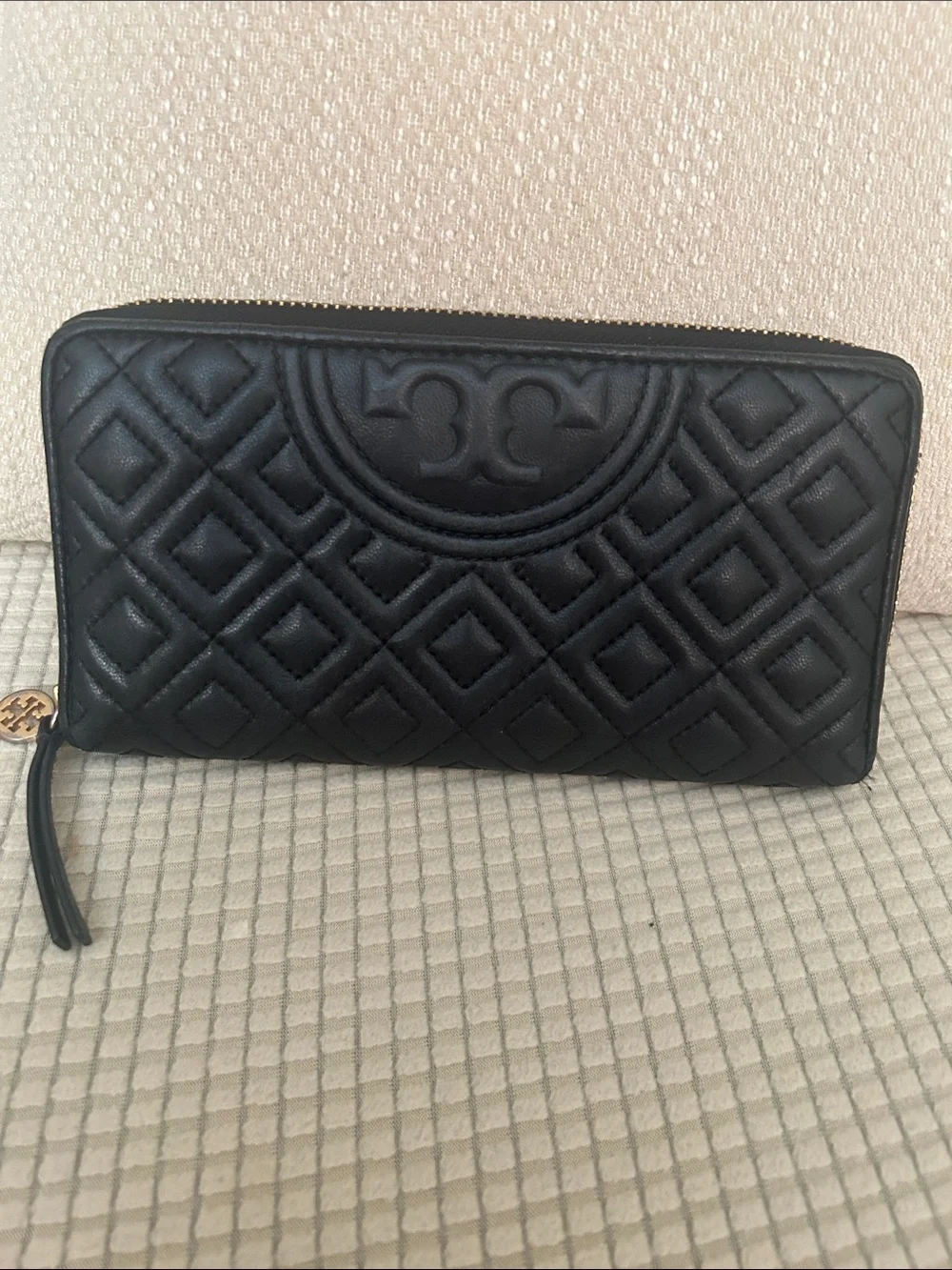 Tory Burch Black Quilted Leather Zip-Around Wallet